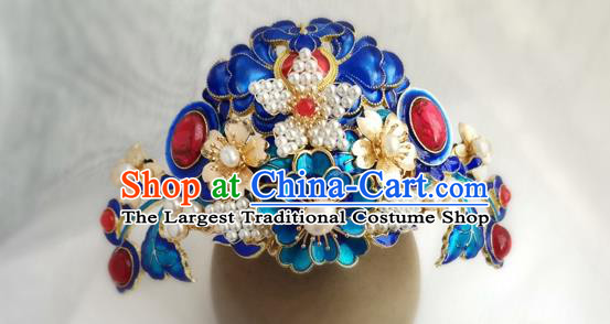 China Ancient Empress Gems Hairpin Traditional Ming Dynasty Court Cloisonne Peony Hair Crown