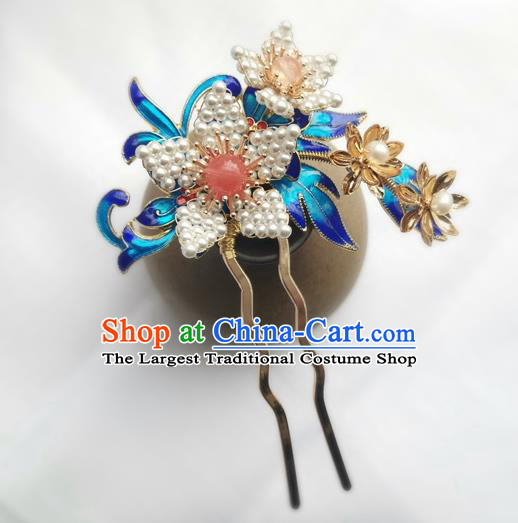 China Ancient Court Lady Lily Flower Hairpin Traditional Ming Dynasty Cloisonne Hair Stick