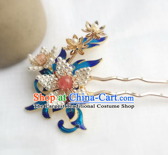 China Ancient Court Lady Lily Flower Hairpin Traditional Ming Dynasty Cloisonne Hair Stick