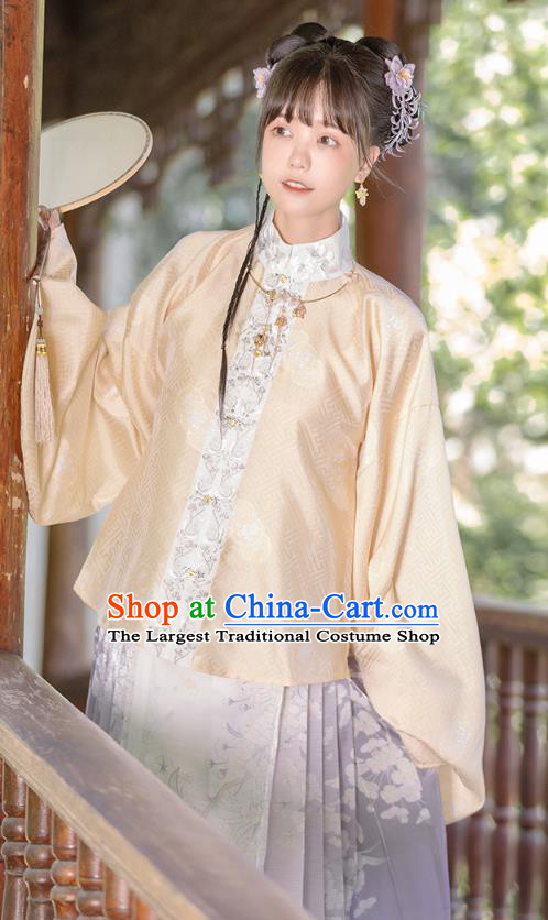 China Ancient Young Beauty Hanfu Garment Traditional Ming Dynasty Noble Lady Historical Clothing