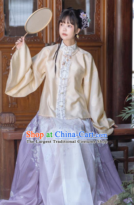 China Ancient Young Beauty Hanfu Garment Traditional Ming Dynasty Noble Lady Historical Clothing