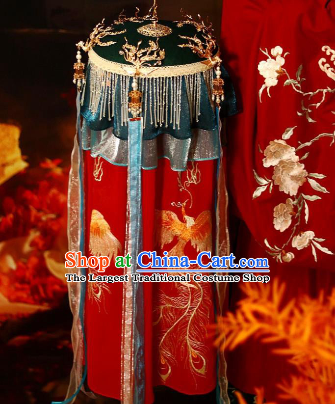 China Handmade Embroidered Phoenix Lantern Ancient Palace Lantern Traditional Song Dynasty Red Silk Portable Lamp
