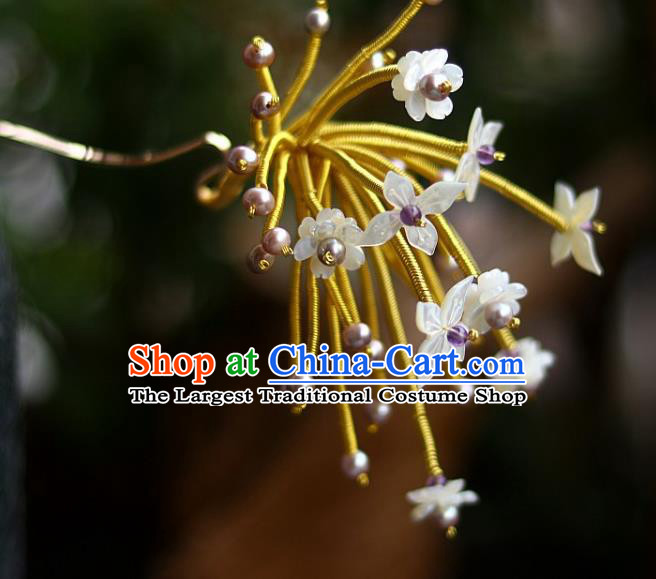 Chinese Traditional Qing Dynasty Court Hair Accessories Ancient Empress Shell Flowers Hairpin