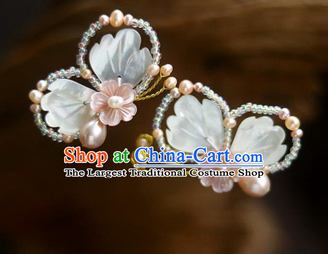 Chinese Ancient Princess Shell Butterfly Hairpin Traditional Song Dynasty Pearls Hair Stick