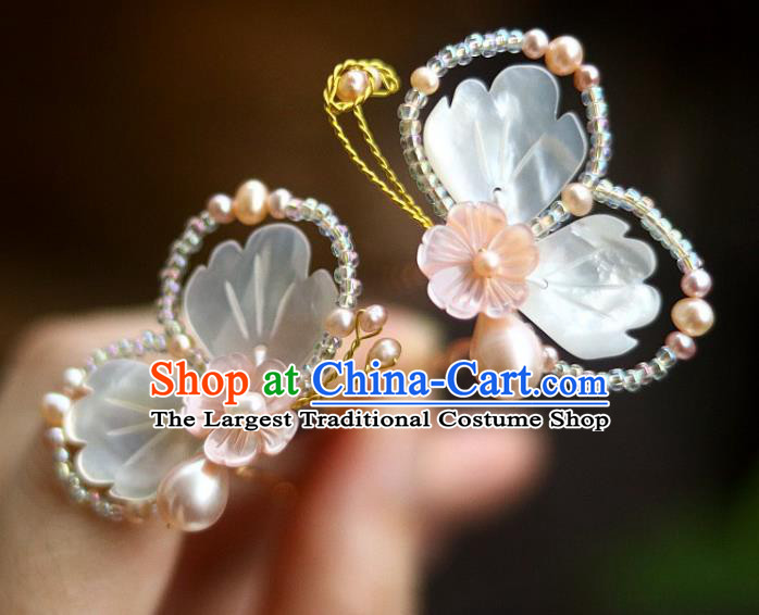 Chinese Ancient Princess Shell Butterfly Hairpin Traditional Song Dynasty Pearls Hair Stick