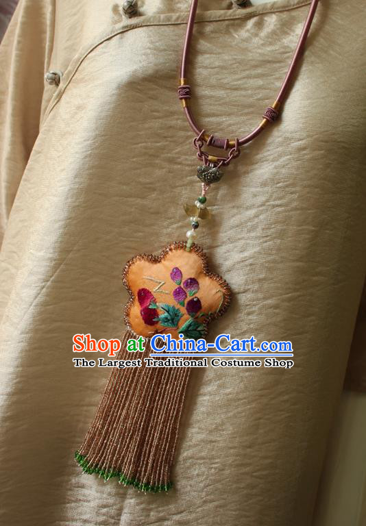 China Handmade Embroidered Sachet Necklet Accessories Traditional Cheongsam Beads Long Tassel Necklace