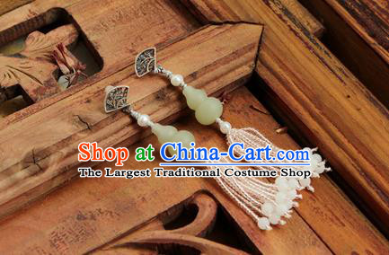China Classical Cheongsam Beads Tassel Ear Jewelry Handmade National Jade Gourd Earrings