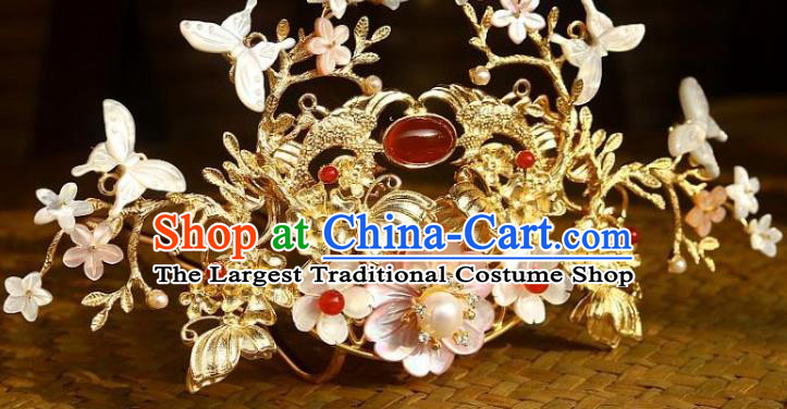 Chinese Ancient Queen Shell Butterfly Hairpin Traditional Song Dynasty Empress Golden Hair Crown
