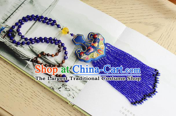 China Handmade Royalblue Beads Tassel Necklet Accessories Traditional Cheongsam Embroidered Sachet Necklace