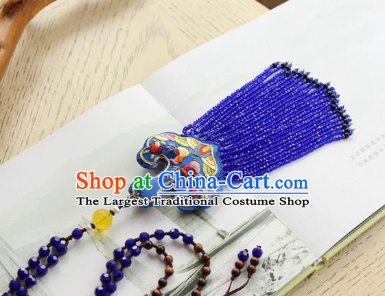 China Handmade Royalblue Beads Tassel Necklet Accessories Traditional Cheongsam Embroidered Sachet Necklace