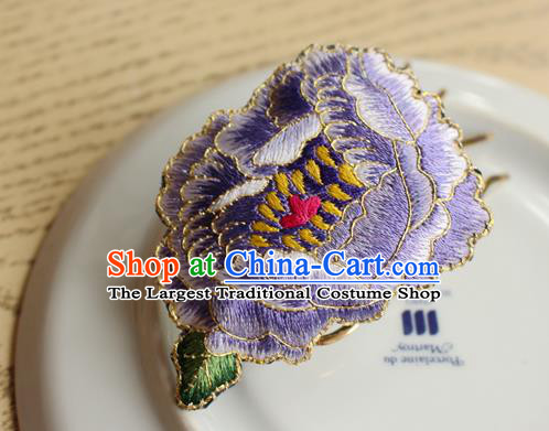 China Handmade National Embroidered Purple Peony Hair Comb Classical Cheongsam Hair Accessories