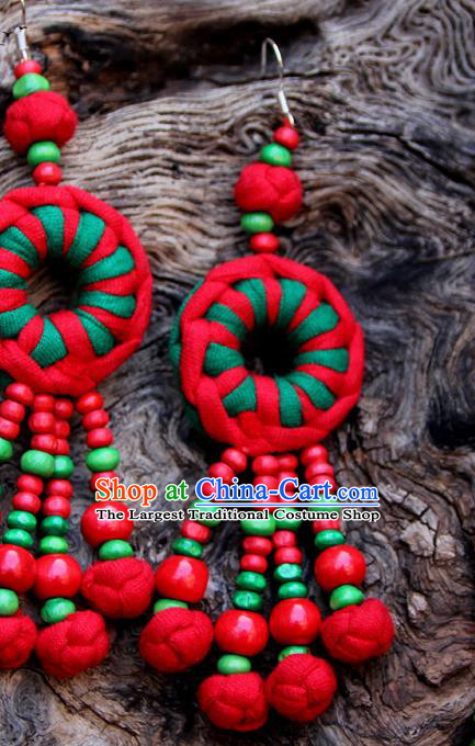 Chinese National Folk Dance Ear Accessories Yannan Ethnic Woman Earrings Handmade Cheongsam Ear Jewelry
