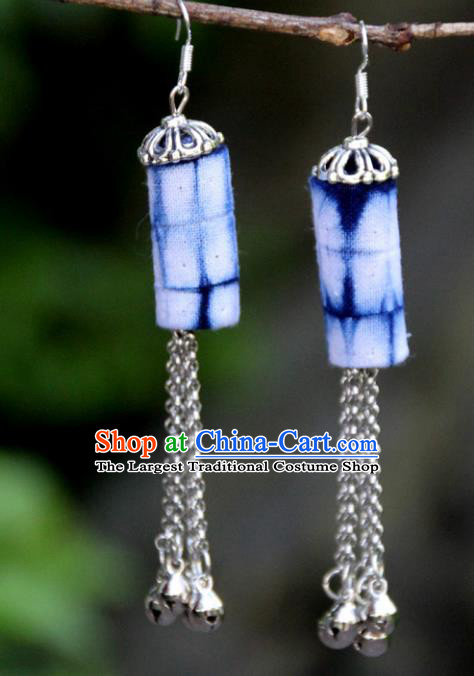 Chinese Handmade Cheongsam Ear Jewelry National Silver Bells Tassel Ear Accessories Yannan Ethnic Woman Batik Earrings