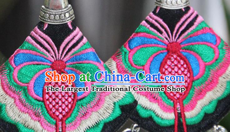 Chinese National Silver Bells Ear Accessories Yannan Ethnic Woman Earrings Handmade Embroidered Butterfly Ear Jewelry