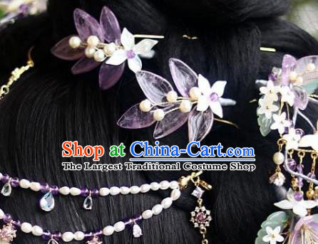 Chinese Ancient Palace Lady Shell Orchids Hairpin Traditional Song Dynasty Court Amethyst Hair Stick