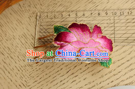 China Handmade Classical Cheongsam Hairpin National Embroidered Rosy Peony Hair Comb