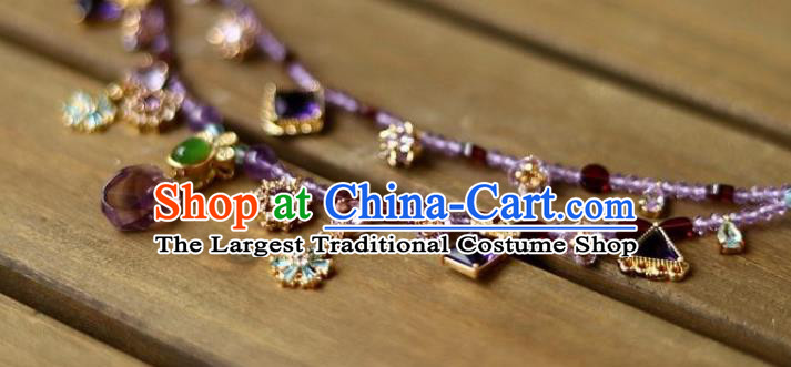China Traditional Song Dynasty Amethyst Tassel Necklace Handmade Ancient Imperial Concubine Necklet Accessories