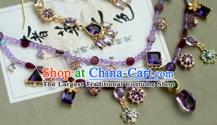 China Traditional Song Dynasty Amethyst Tassel Necklace Handmade Ancient Imperial Concubine Necklet Accessories