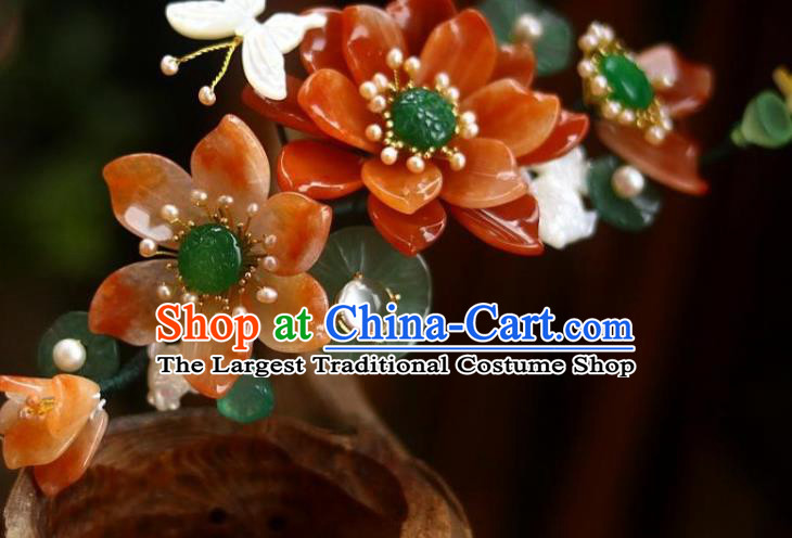 Chinese Ancient Queen Jade Hairpin Traditional Song Dynasty Empress Red Lotus Hair Crown