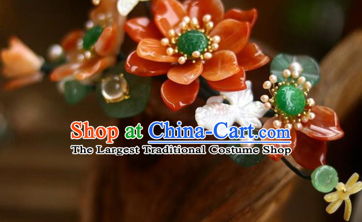 Chinese Ancient Queen Jade Hairpin Traditional Song Dynasty Empress Red Lotus Hair Crown