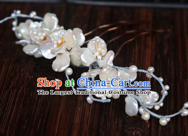 Chinese Ancient Princess Shell Flowers Hairpin Traditional Song Dynasty Court Pearls Tassel Hair Comb