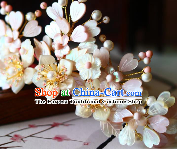 Chinese Ancient Imperial Concubine Hairpin Traditional Song Dynasty Court Shell Sakura Hair Crown