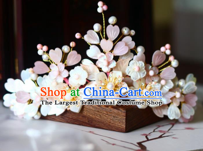 Chinese Ancient Imperial Concubine Hairpin Traditional Song Dynasty Court Shell Sakura Hair Crown