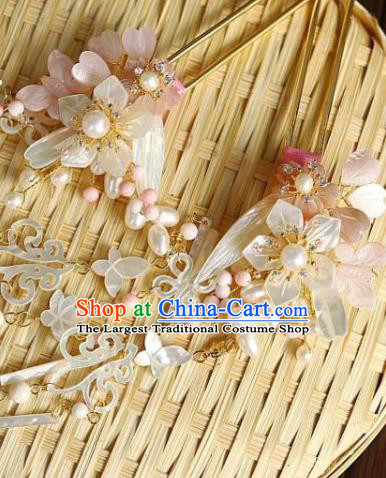 Chinese Ancient Princess Shell Tassel Hairpin Traditional Song Dynasty Court White Sakura Hair Stick
