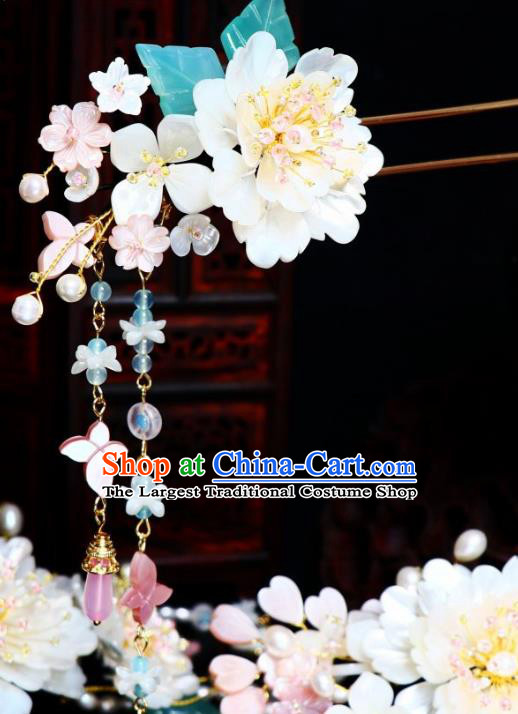 Chinese Ancient Imperial Concubine Tassel Hairpin Traditional Song Dynasty Court White Shell Butterfly Hair Stick