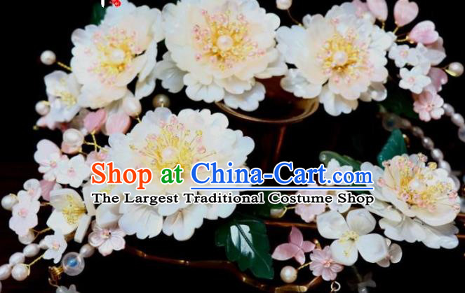 Chinese Ancient Princess Shell Peony Hairpin Traditional Song Dynasty Court Tassel Hair Stick