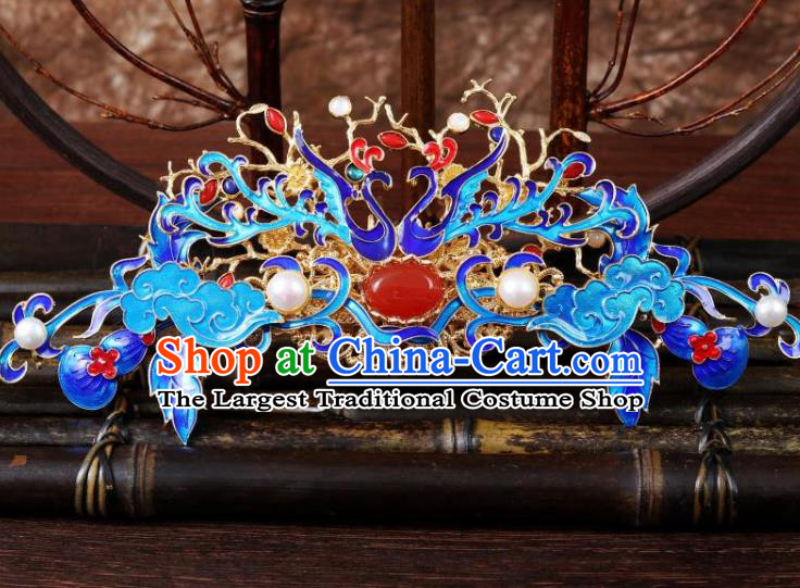 Chinese Ancient Bride Wedding Phoenix Coronet Traditional Ming Dynasty Imperial Concubine Cloisonne Hair Crown