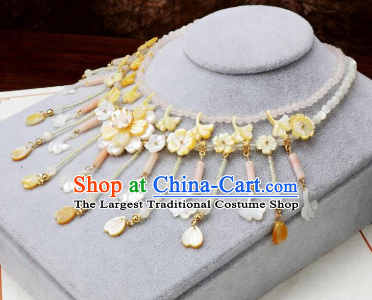 China Traditional Ming Dynasty Shell Flowers Necklace Handmade Ancient Princess Beads Tassel Necklet Accessories