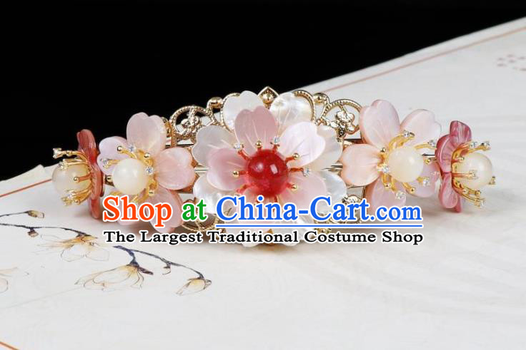 Chinese Ancient Palace Lady White Shell Sakura Hair Stick Traditional Tang Dynasty Princess Hair Crown