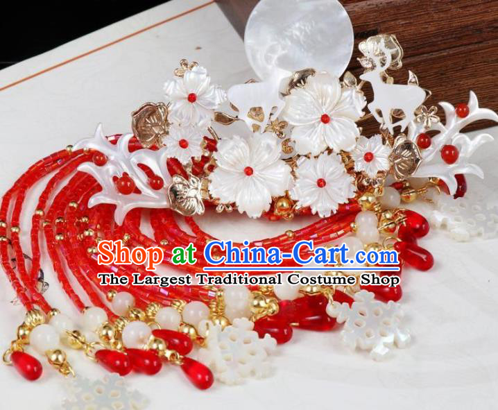 Chinese Ancient Princess Hair Accessories Traditional Tang Dynasty Red Beads Tassel Hair Claw