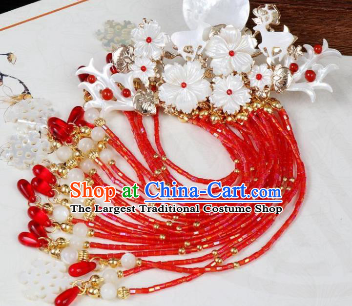 Chinese Ancient Princess Hair Accessories Traditional Tang Dynasty Red Beads Tassel Hair Claw