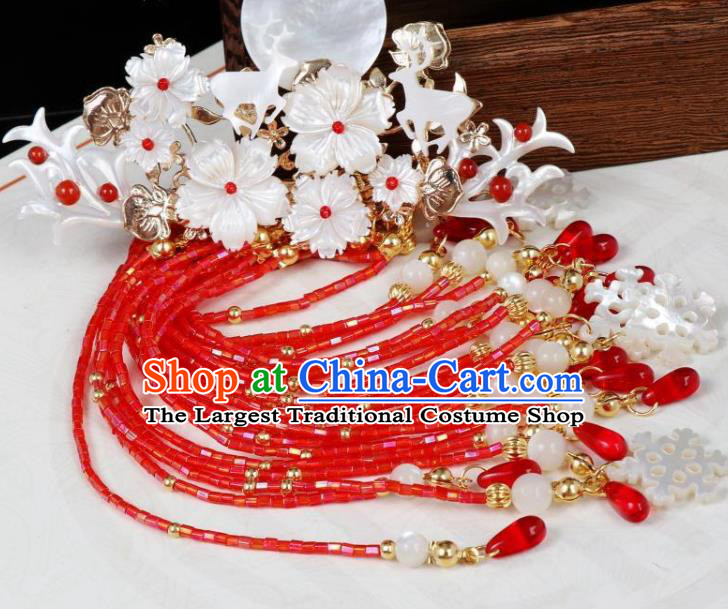 Chinese Ancient Princess Hair Accessories Traditional Tang Dynasty Red Beads Tassel Hair Claw