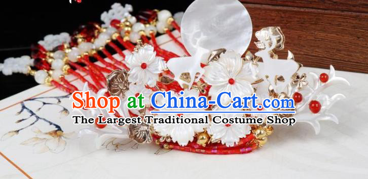 Chinese Ancient Princess Hair Accessories Traditional Tang Dynasty Red Beads Tassel Hair Claw