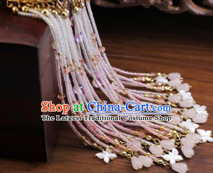 Chinese Ancient Imperial Consort Peach Blossom Hairpin Traditional Tang Dynasty Pink Beads Tassel Hair Stick