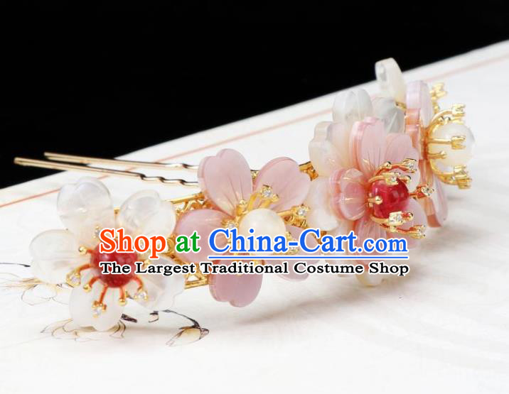 Chinese Ancient Princess Hair Stick Traditional Tang Dynasty Pink Shell Sakura Hair Crown