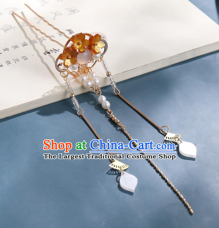 Chinese Ancient Young Lady Long Tassel Hairpin Traditional Ming Dynasty Princess Hair Stick