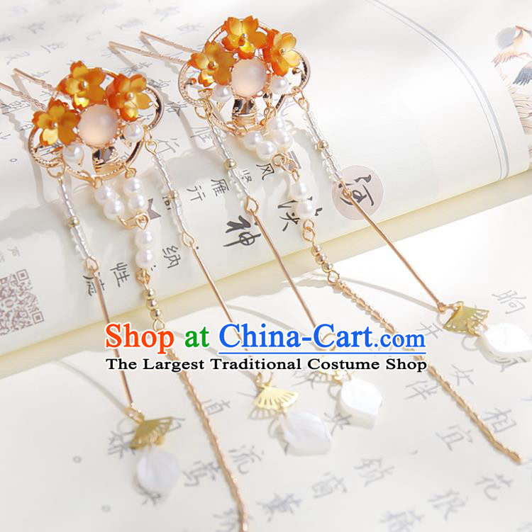 Chinese Ancient Young Lady Long Tassel Hairpin Traditional Ming Dynasty Princess Hair Stick