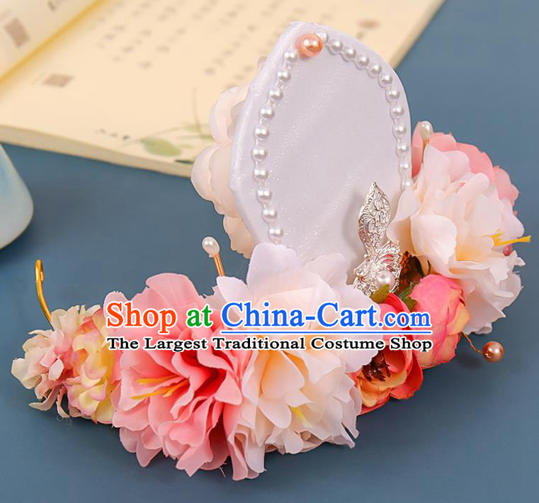 Chinese Ancient Imperial Consort Silk Flowers Hair Crown Traditional Song Dynasty Court Woman Hair Accessories