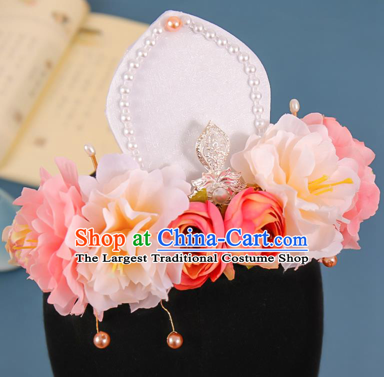 Chinese Ancient Imperial Consort Silk Flowers Hair Crown Traditional Song Dynasty Court Woman Hair Accessories