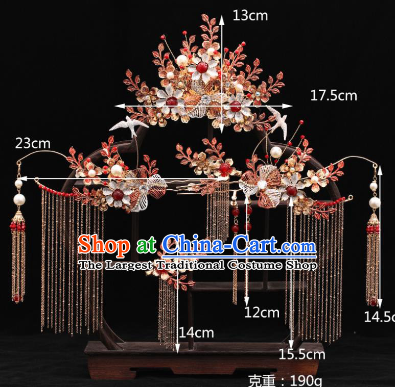 Chinese Ancient Bride Hair Crown and Hairpin Traditional Wedding Hair Accessories Full Set