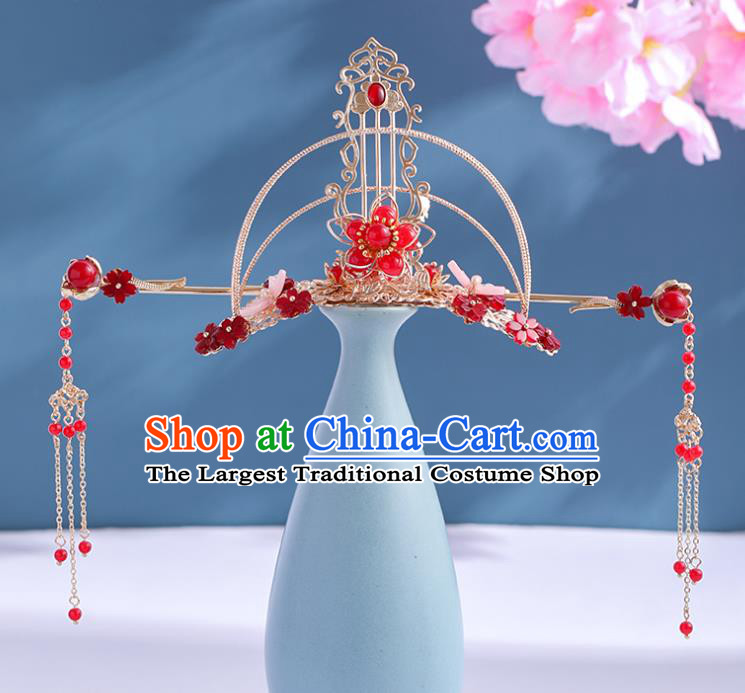 Chinese Traditional Wedding Hair Accessories Ancient Princess Golden Hair Crown and Tassel Hairpin