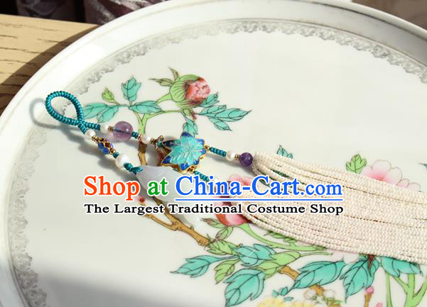Chinese National Pearls Tassel Pendant Classical Qipao Dress Cloisonne Maple Leaf Brooch