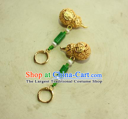 China Classical Cheongsam Golden Gourd Ear Jewelry Handmade National Jade Earrings