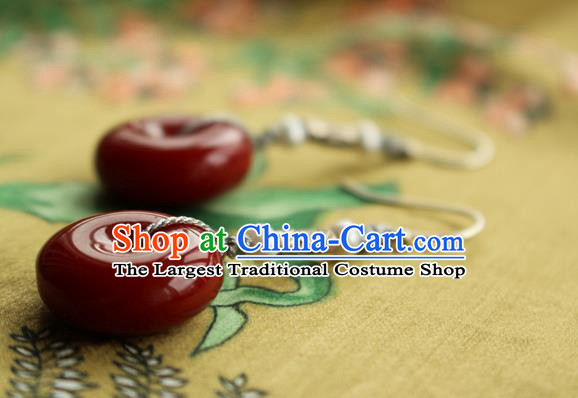 China Classical Cheongsam Silver Ear Jewelry Handmade National Red Coral Earrings