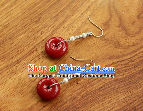 China Classical Cheongsam Silver Ear Jewelry Handmade National Red Coral Earrings