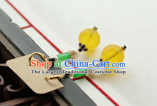 China Classical Cheongsam Beeswax Carving Ear Jewelry Handmade National Jade Pearl Earrings
